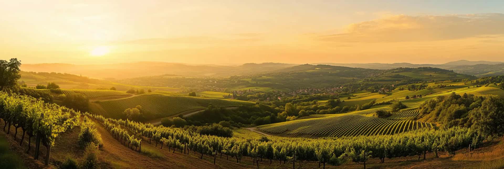 Vineyards rolling across the Beaujolais hills