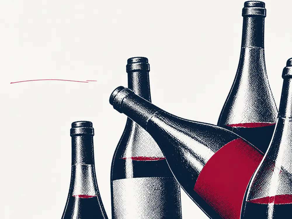 A printed Beaujolais bottle composition